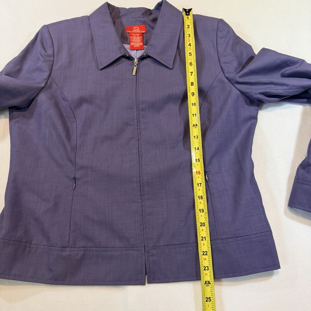 Oscar de la Renta Jacket women's Size 16 Purple Lined Full Zip Pockets Collared - Picture 5 of 7